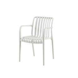 Lily Havem�bels�t i hvid med 6 Stabelbare Vedligeholdelsesfrie Havestole og Rummeligt Havebord til Terrasse og Have