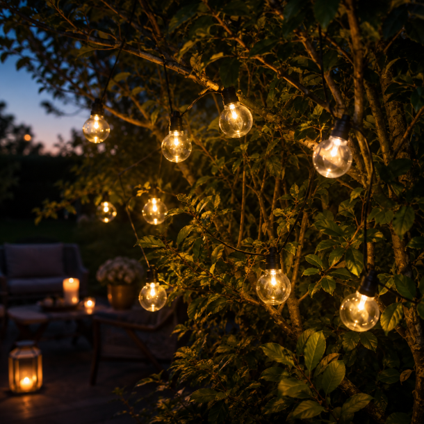 Solar Lysk�de med 10 LED Globep�rer � Dekorativ Solcellebelysning til Haven