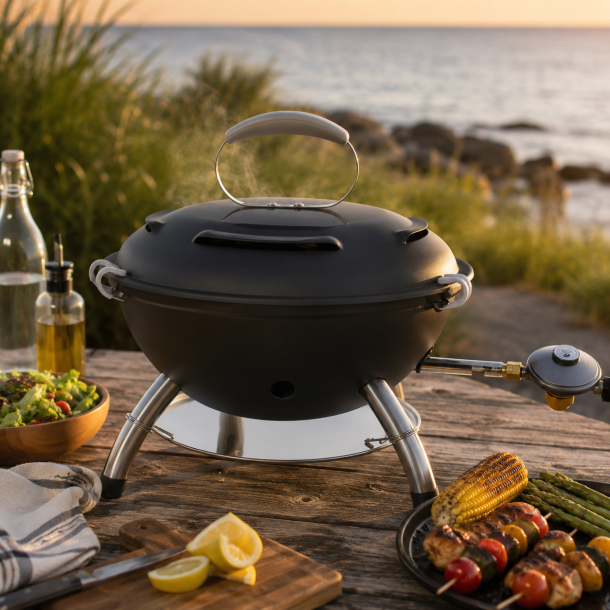 Transportabel Gasgrill �37 cm � Kompakt Gasgrill med Piezo T�nding og Regulator