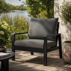 Kamelia Loungestol | Havestol i sort aluminium med gr� all-weather hynder