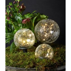 Solcelle kugle med spyd i krakeleret glas d10/12/15 cm