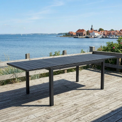 Sort vedligeholdelsesfrit haves�t 6 stole, og bord med udtr�k - UV-beskyttet polyrattan. Model Sofus