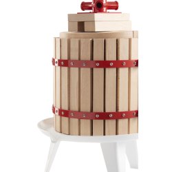 Saft/frugtpresser i naturligt egetr og robust stl. Manuel betjent, imponerende og effektiv 