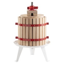 Saft/frugtpresser i naturligt egetr og robust stl. Manuel betjent, imponerende og effektiv 