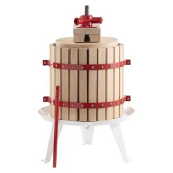 Saft/frugtpresser i naturligt egetr og robust stl. Manuel betjent, imponerende og effektiv 