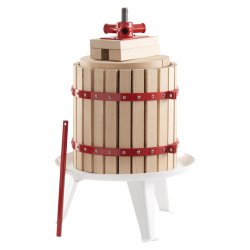 Saft/frugtpresser i naturligt egetr og robust stl. Manuel betjent, imponerende og effektiv 