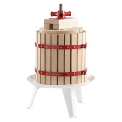 Saft/frugtpresser i naturligt egetr og robust stl. Manuel betjent, imponerende og effektiv 