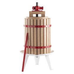 Saft/frugtpresser i naturligt egetr og robust stl. Manuel betjent, imponerende og effektiv 