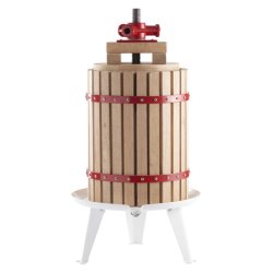 Saft/frugtpresser i naturligt egetr og robust stl. Manuel betjent, imponerende og effektiv 