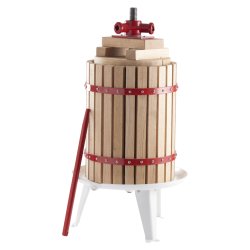 Saft/frugtpresser i naturligt egetr og robust stl. Manuel betjent, imponerende og effektiv 