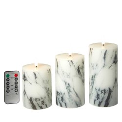 LED bloklys med marmor m�nster, 3D v�ge og multifunktionsfjernbetjening - S�t med 3 Stk
