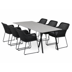 Mikkeline Haves�t - Stilrent havem�bels�t med rummeligt 200 cm Durafit-havebord og 6 havestole med all-weather hynder
