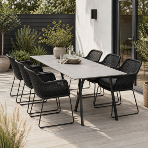 Mikkeline Haves�t - Stilrent havem�bels�t med rummeligt 200 cm Durafit-havebord og 6 havestole med all-weather hynder