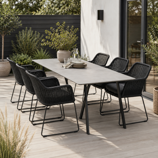 Mikkeline Haves�t - Stilrent havem�bels�t med rummeligt 200 cm Durafit-havebord og 6 havestole med all-weather hynder