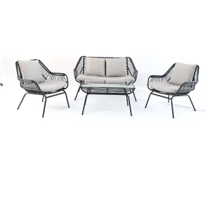 Sort lounges�t i UV-beskyttet polyrattan til 4 personer - Model: Mia