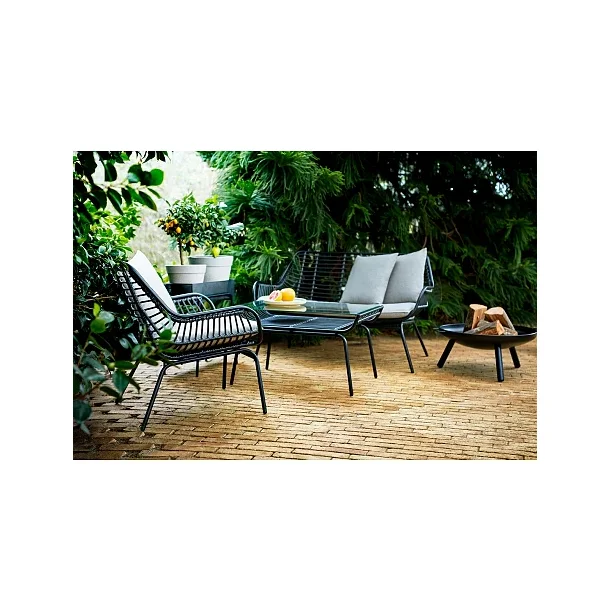 Svart loungeset i UV-beskyddad polyrotting fr 4 personer - Modell Mia