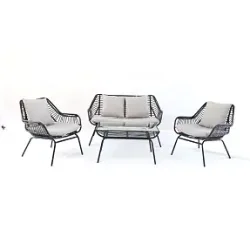 Svart loungeset i UV-beskyddad polyrotting f�r 4 personer - Modell Mia