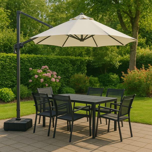 Hngeparasol tippes vandret og lodret med fod  3,5m - Model: Thomas