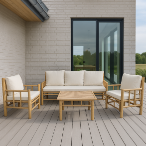 Komplet Bambusst: Sofa, Bord og Hynder - Komfort og Naturlig Elegance