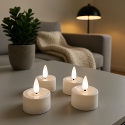 S�t � 4 LED fyrfadslys - Genopladelig - Op til 100 timer pr. opladning - V�lg variant!