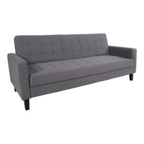 Sovesofa i mrkegr polyester med sortmalede birketrs ben - Model: Milton