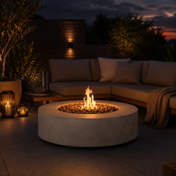 Rundt havebord med indbygget gasvarmer i komposit - 14,5 kW effekt - �106 x H31 cm