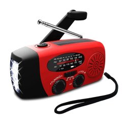 Multifunktionel n�dradio med batteri, solceller, h�ndsving, powerbank og lygte 