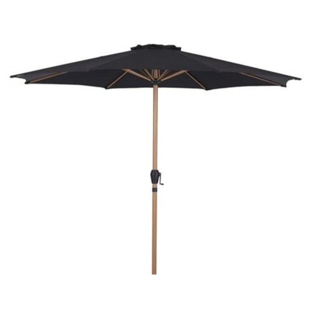 100 % vandtt parasol sort med krankfunktion og teakfarvet stang - Model: Jesper - 3M
