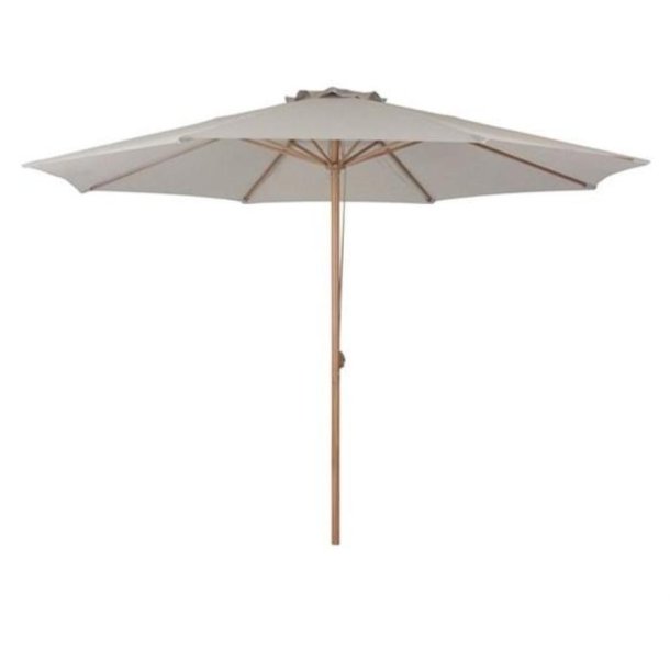 Beige parasol med teakfarvet stang og trksnor - Model: Frank - 3.5M