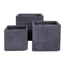 Flotte rillede plantepotter i grt fiberler - Model: Auckland - 3-pak