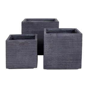 Flotte rillede plantepotter i grt fiberler - Model: Auckland - 3-pak