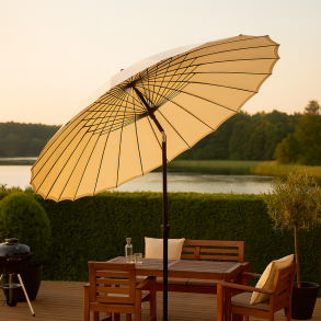 Parasol 2,70m. vlg parasol - Vandtt + Dug har UV30+ solbeskyttelse. Model: Shanghai