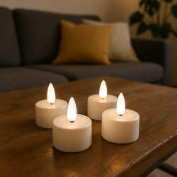 S�t � 4 LED fyrfadslys - Genopladelig - Op til 100 timer pr. opladning - V�lg variant!