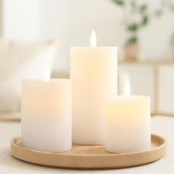 LED Vokslys i hvid og med 3D Flammeeffekt - V�lg st�rrelse