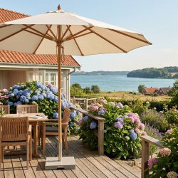 Palermo Parasol str. �3,3 meter - Farve stok: TEAK LOOK. Model Cinas Pomino 