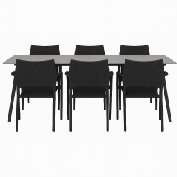  Pamala havembelst. Bestende af bord i durafit og 6 stole i flot design. Ingen vedligeholdelse!