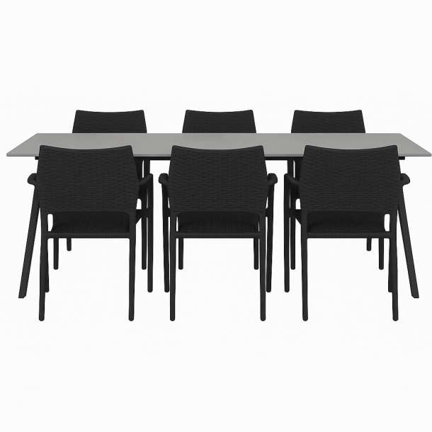  Pamala havembelst. Bestende af bord i durafit og 6 stole i flot design. Ingen vedligeholdelse!