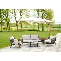 Fyrkantigt ljusgrhngande parasol 3x3m med lutningssystem som kan skugga den lgt hngande kvllssol