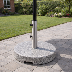 Rund granit parasollfot med hjul och snidat handtag - 40 kg