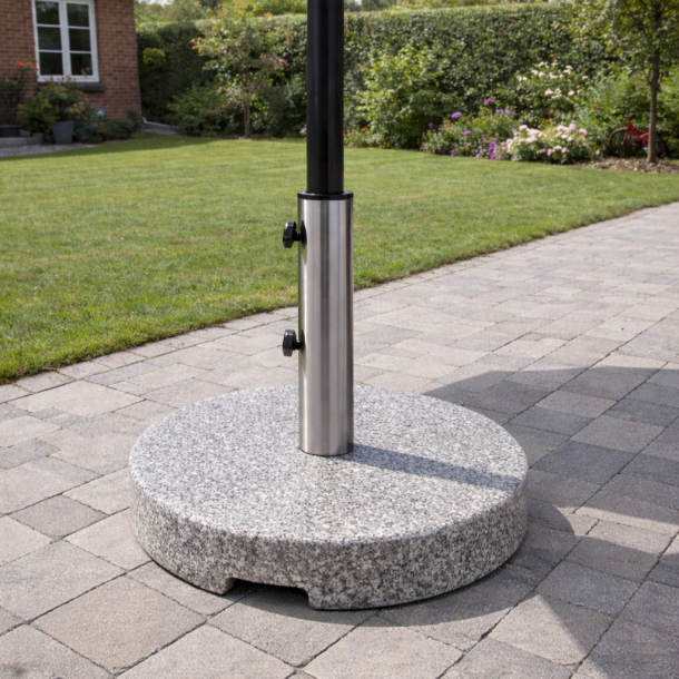 Rund granit parasollfot med hjul och snidat handtag - 40 kg