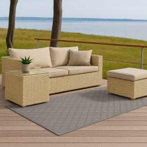 Genbrugs plasttppe 180 x 265 cm - gr/sort. MODERNE PLASTTPPE TIL DIN UDENDRS INDRETNING!!