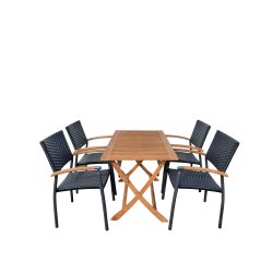 Boston/Era terrassest med 4 sorte stole i UV-beskyttet polyrattan