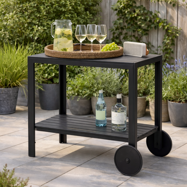 Vedligeholdelsesfri serveringsvogn i polywood og aluminium - 90x45x74 cm