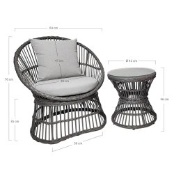 Vedligeholdelsesfrit loungest i gr Rattan med hynder i polyester - Model: Nalu