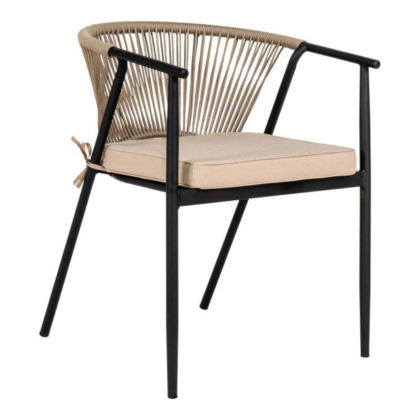 Lipano Spisebordsstol med gr reb og sorte ben inklusiv all weather hynde i polyester. 
