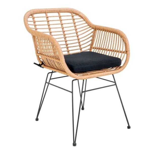 Bambus-look stol i polyrattan med ben af metal -et smukt og klassisk design - siddehynde inkluderet
