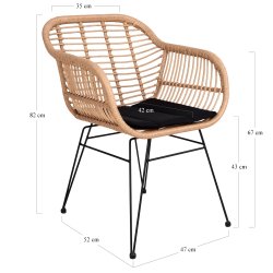 Bambus-look stol i polyrattan med ben af metal -et smukt og klassisk design - siddehynde inkluderet