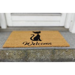 Welcome Drmtte 40 x 70 cm med katte motiv - kokosmtte med gummi bagside. Slidstrk tler alt vejr