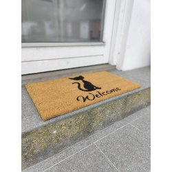 Welcome Drmtte 40 x 70 cm med katte motiv - kokosmtte med gummi bagside. Slidstrk tler alt vejr