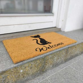Welcome Drmtte 40 x 70 cm med katte motiv - kokosmtte med gummi bagside. Slidstrk tler alt vejr